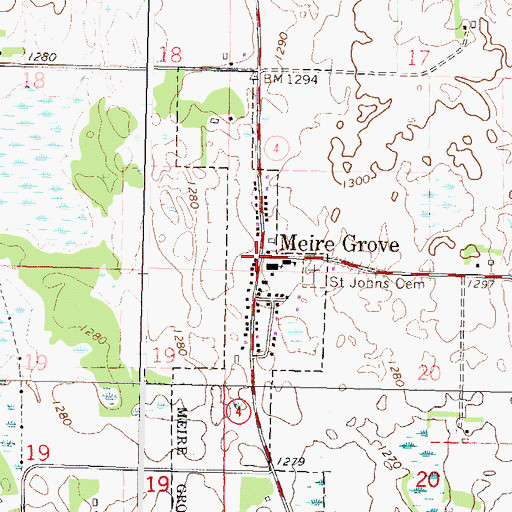 Topographic Map of Meire Grove, MN