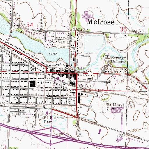 Topographic Map of Melrose, MN