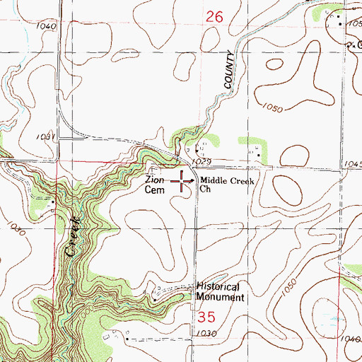 Topographic Map of Middle Creek Church, MN