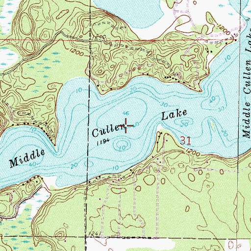 Topographic Map of Middle Cullen Lake, MN