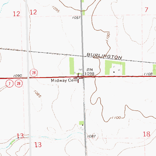 Topographic Map of Midway Cemetery, MN
