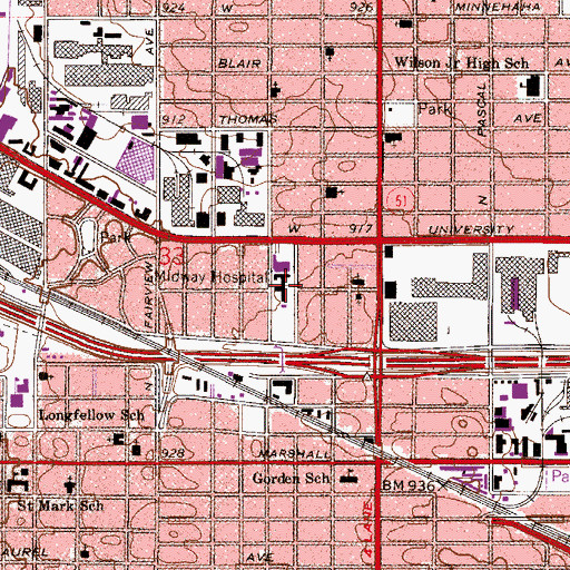 Topographic Map of Midway Hospital, MN