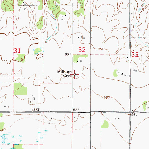 Topographic Map of Milburn Cemetery, MN