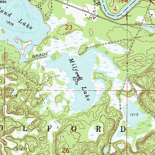 Topographic Map of Milford Lake, MN