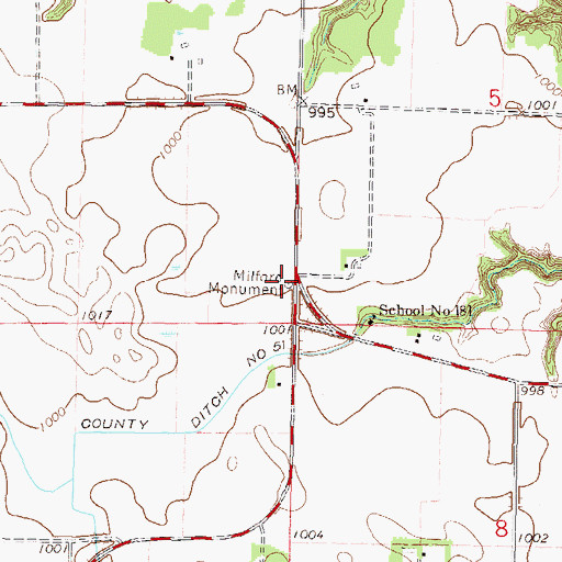 Topographic Map of Milford Monument, MN
