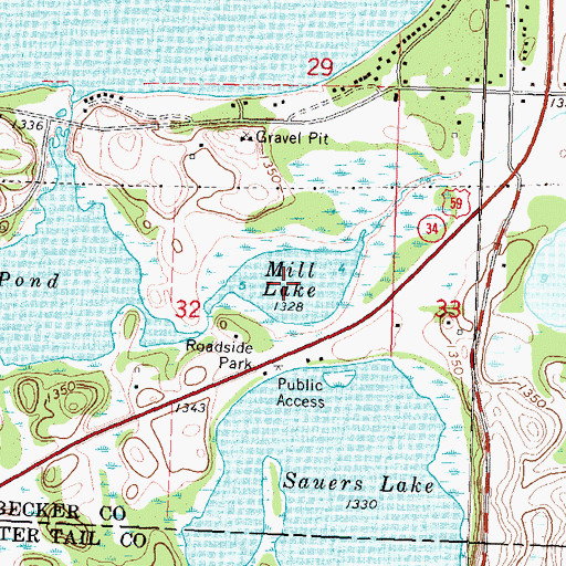 Topographic Map of Mill Lake, MN