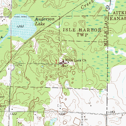 Topographic Map of Mille Lacs School, MN