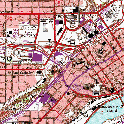 Topographic Map of Miller Hospital, MN