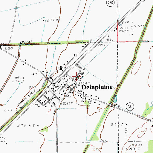 Topographic Map of Delaplaine High School, AR
