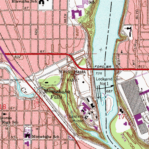 Topographic Map of Minnehaha Park, MN