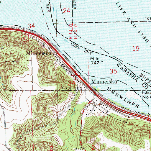 Topographic Map of Minneiska, MN