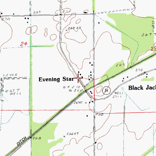 Topographic Map of Evening Star, AR