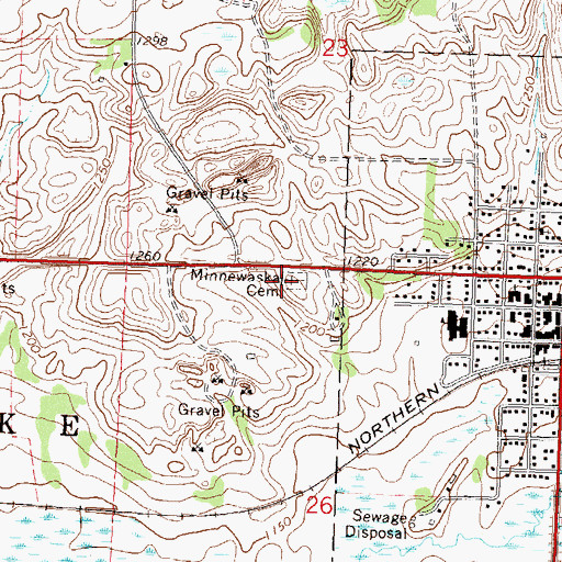 Topographic Map of Minnewaska Cemetery, MN