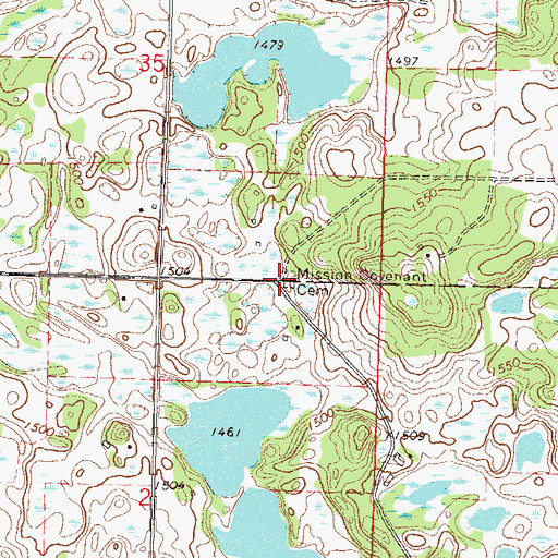 Topographic Map of Mission Covenant Cemetery, MN