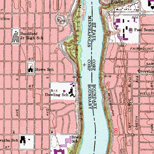 Topographic Map of Mississippi Park, MN