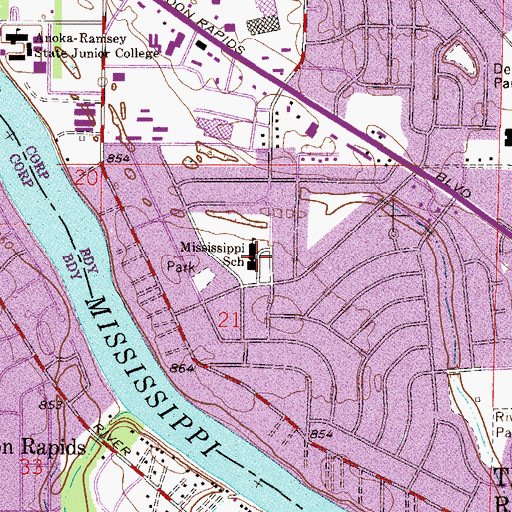 Topographic Map of Mississippi Elementary School, MN