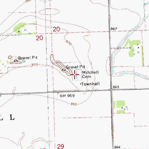 Topographic Map of Mitchell Cemetery, MN