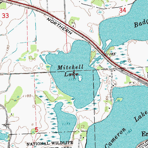 Topographic Map of Mitchell Lake, MN