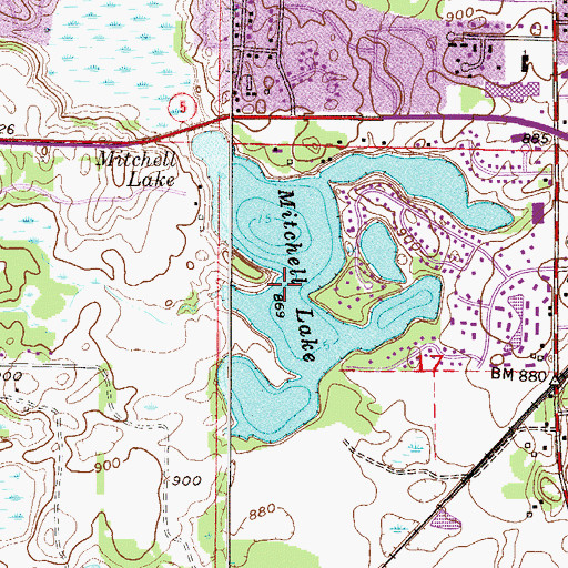 Topographic Map of Mitchell Lake, MN