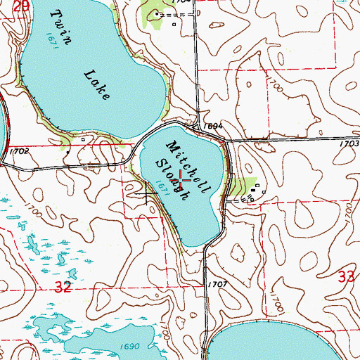 Topographic Map of Mitchell Slough, MN