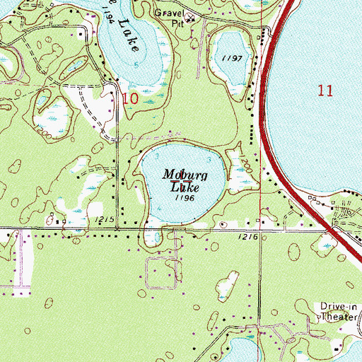 Topographic Map of Moburg Lake, MN