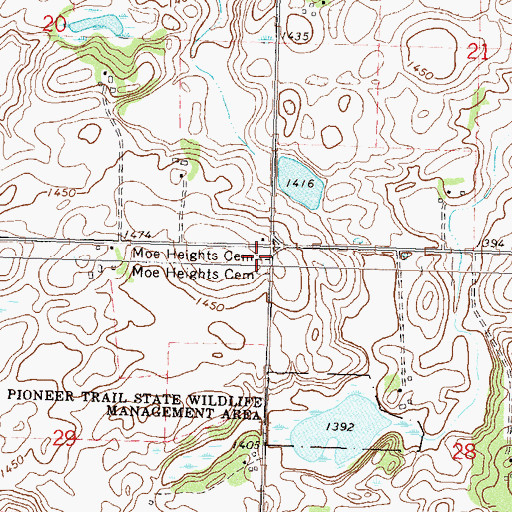 Topographic Map of Moe Heights Cemetery, MN