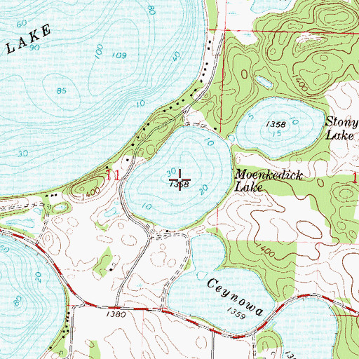 Topographic Map of Moenkedick Lake, MN