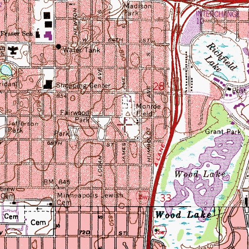 Topographic Map of Monroe Field, MN