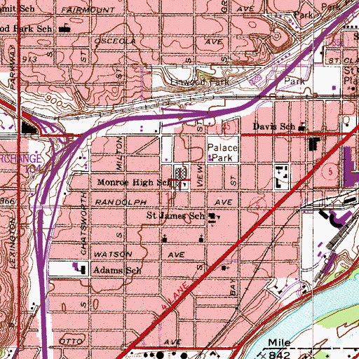 Topographic Map of Monroe High School, MN