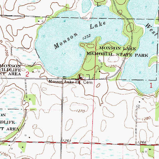 Topographic Map of Monson Lake Church, MN