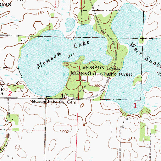 Topographic Map of Monson Lake Memorial State Park, MN