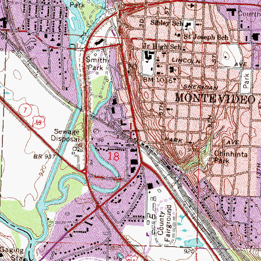 Topographic Map of Montevideo, MN