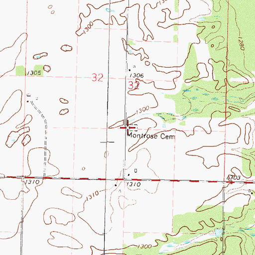 Topographic Map of Montrose Cemetery, MN