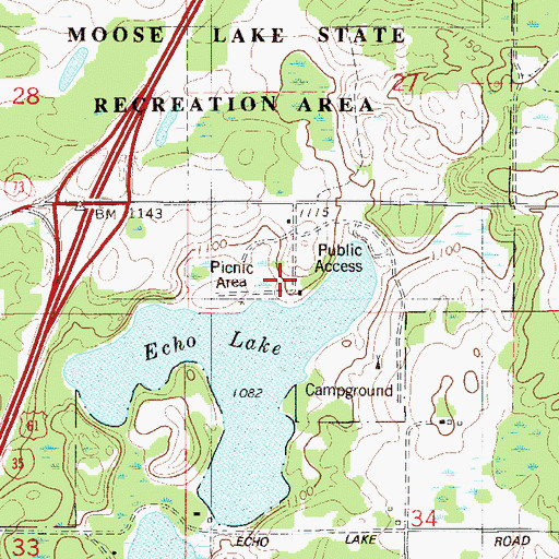 Topographic Map of Moose Lake Camp, MN