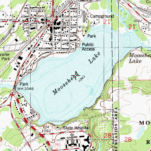 Topographic Map of Moosehead Lake, MN