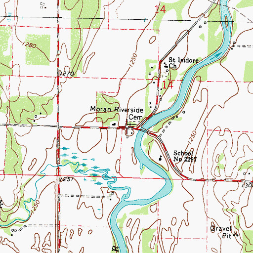 Topographic Map of Moran Riverside Cemetery, MN
