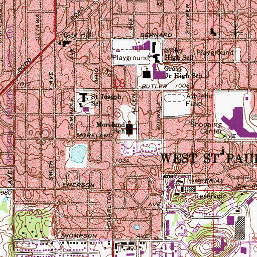 Topographic Map of Moreland School, MN