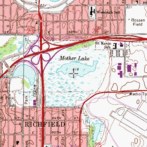 Topographic Map of Mother Lake, MN