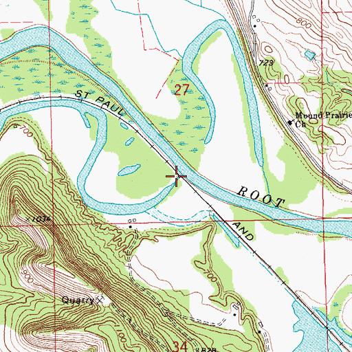 Topographic Map of Mound Prairie Creek, MN