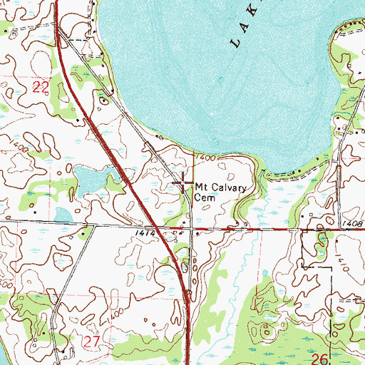 Topographic Map of Mount Calvary Cemetery, MN