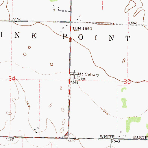 Topographic Map of Mount Calvary Cemetery, MN
