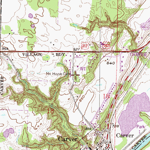 Topographic Map of Mount Hope Cemetery, MN