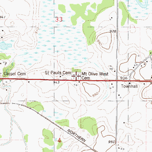 Topographic Map of Mount Olive Lutheran West Cemetery, MN