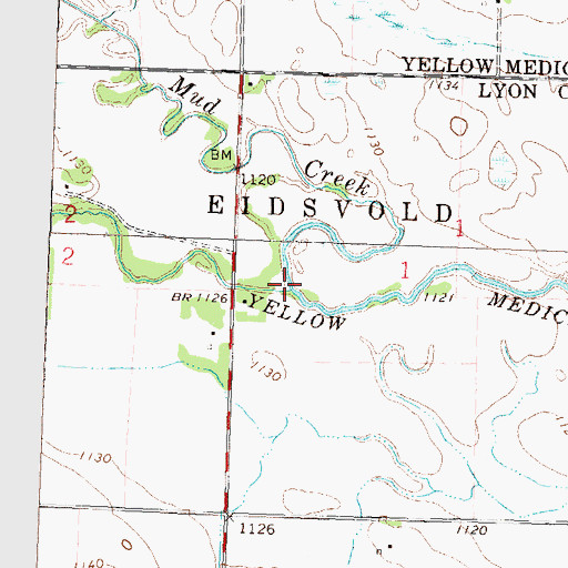 Topographic Map of Mud Creek, MN