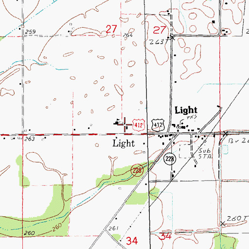 Topographic Map of Light Baptist Church, AR