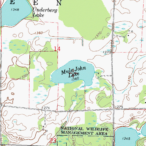 Topographic Map of Mule John Lake, MN