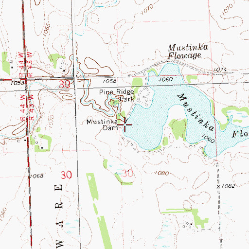 Topographic Map of Mustinka Dam, MN