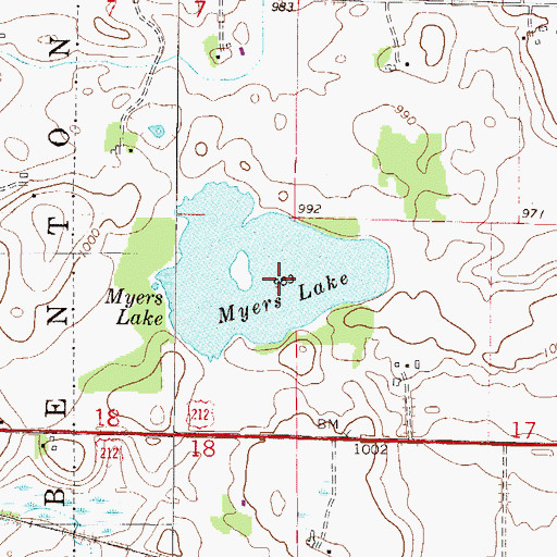 Topographic Map of Myers Lake, MN
