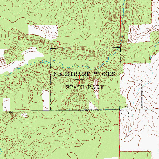 Topographic Map of Nerstrand Big Woods State Park, MN