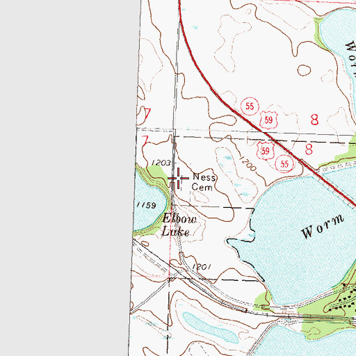Topographic Map of Ness Cemetery, MN